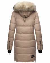 Marikoo Chaskaa Damen lange Winter Steppjacke mit KunstfellKragen Taupe-Gr.M
