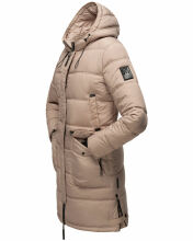 Marikoo Chaskaa Damen lange Winter Steppjacke mit KunstfellKragen Taupe-Gr.M