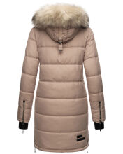 Marikoo Chaskaa Damen lange Winter Steppjacke mit KunstfellKragen Taupe-Gr.L