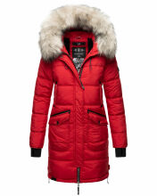 Marikoo Chaskaa Damen lange Winter Steppjacke mit KunstfellKragen Rot-Gr.S