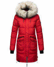 Marikoo Chaskaa Damen lange Winter Steppjacke mit KunstfellKragen Rot-Gr.S