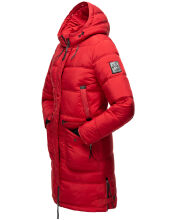 Marikoo Chaskaa Damen lange Winter Steppjacke mit KunstfellKragen Rot-Gr.M