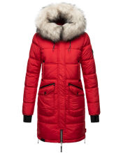 Marikoo Chaskaa Damen lange Winter Steppjacke mit KunstfellKragen Rot-Gr.XXL