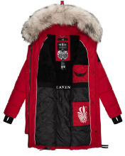 Marikoo Chaskaa Damen lange Winter Steppjacke mit KunstfellKragen Rot-Gr.XXL