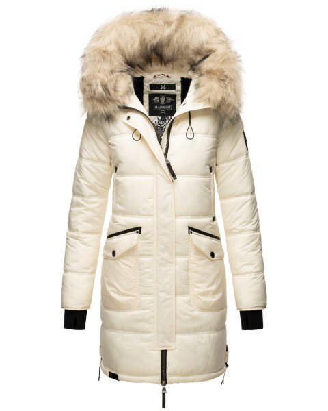 Marikoo Chaskaa ladies long winter quilted jacket with faux fur collar Offwhite-Gr.3XL