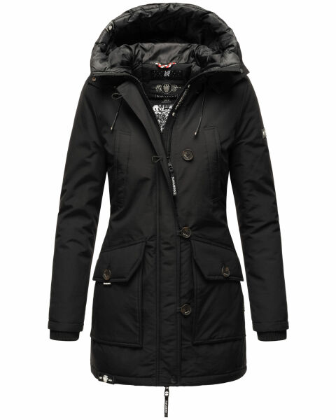 Navahoo Freezestoorm Damen Parka Winterjacke gefüttert mit Kapuze Schwarz Größe XS - Gr. 34