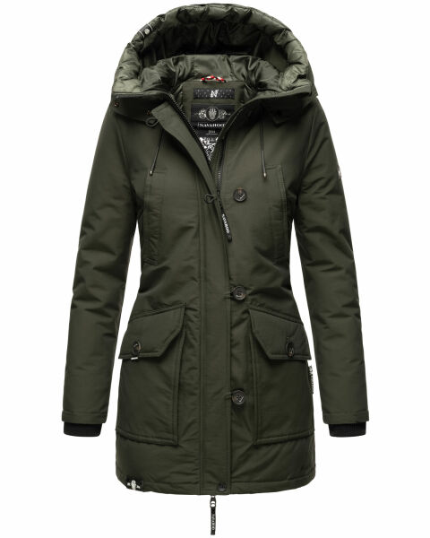 Navahoo Freezestoorm Damen Parka Winterjacke gefüttert mit Kapuze Olive Größe XS - Gr. 34