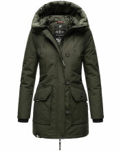 Navahoo Freezestoorm Damen Parka Winterjacke gefüttert mit Kapuze Olive Größe XS - Gr. 34