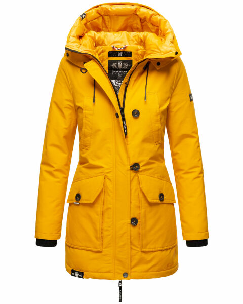 Navahoo Freezestoorm Damen Parka Winterjacke gefüttert mit Kapuze Gelb Größe XS - Gr. 34