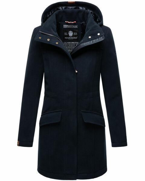 Marikoo Leilaniaa Damen Mantel Trenchcoat Wintermantel mit Kapuze Navy Größe L - Gr. 40
