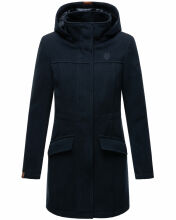 Marikoo Leilaniaa Damen Mantel Trenchcoat Wintermantel mit Kapuze Navy Größe L - Gr. 40