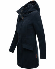 Marikoo Leilaniaa Damen Mantel Trenchcoat Wintermantel mit Kapuze Navy Größe L - Gr. 40