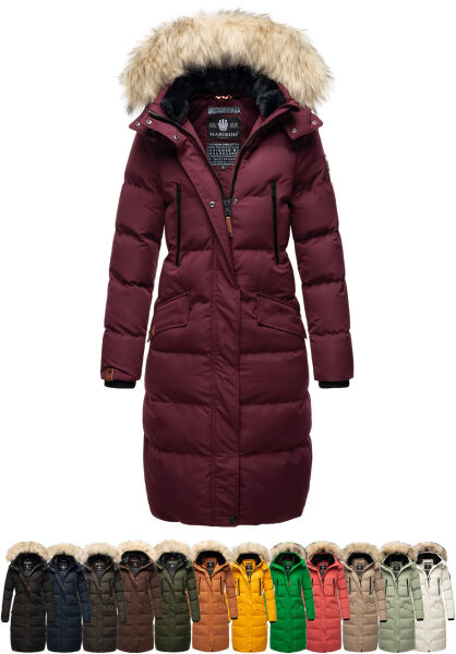 Marikoo Schneesternchen Damen lange Winter Steppjacke mit Kapuze