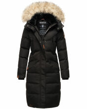 Marikoo Schneesternchen Damen lange Winter Steppjacke mit Kapuze Schwarz XS - Gr. 34