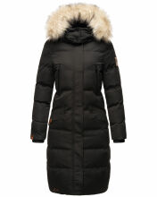 Marikoo Schneesternchen Damen lange Winter Steppjacke mit Kapuze Schwarz XS - Gr. 34