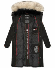 Marikoo Schneesternchen Damen lange Winter Steppjacke mit Kapuze Schwarz XL - Gr. 42