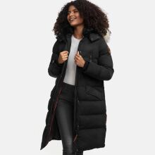 Marikoo Schneesternchen Damen lange Winter Steppjacke mit Kapuze Schwarz XXL - Gr. 44