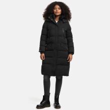 Marikoo Schneesternchen Damen lange Winter Steppjacke mit Kapuze Schwarz XXL - Gr. 44