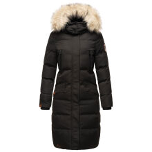 Marikoo Schneesternchen Damen lange Winter Steppjacke mit Kapuze Schwarz XXL - Gr. 44