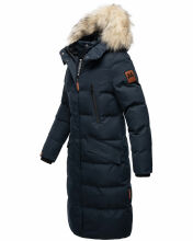 Marikoo Schneesternchen Damen lange Winter Steppjacke mit Kapuze Navy XS - Gr. 34