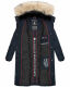 Marikoo Schneesternchen Damen lange Winter Steppjacke mit Kapuze Navy S - Gr. 36