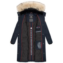 Marikoo Schneesternchen Damen lange Winter Steppjacke mit Kapuze Navy M - Gr. 38