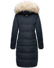 Marikoo Schneesternchen Damen lange Winter Steppjacke mit Kapuze Navy M - Gr. 38