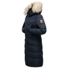 Marikoo Schneesternchen Damen lange Winter Steppjacke mit Kapuze Navy M - Gr. 38