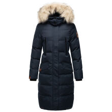 Marikoo Schneesternchen ladies long winter hooded quilted jacket Navy-Gr.L