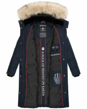 Marikoo Schneesternchen ladies long winter hooded quilted jacket Navy-Gr.XXL