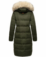 Marikoo Schneesternchen Damen lange Winter Steppjacke mit Kapuze Olive XS - Gr. 34