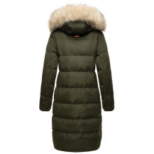 Marikoo Schneesternchen Damen lange Winter Steppjacke mit Kapuze Olive XS - Gr. 34