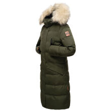 Marikoo Schneesternchen Damen lange Winter Steppjacke mit Kapuze Olive XS - Gr. 34