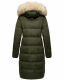 Marikoo Schneesternchen Damen lange Winter Steppjacke mit Kapuze Olive XS - Gr. 34