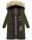 Marikoo Schneesternchen Damen lange Winter Steppjacke mit Kapuze Olive XS - Gr. 34