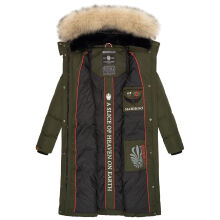 Marikoo Schneesternchen Damen lange Winter Steppjacke mit Kapuze Olive S - Gr. 36