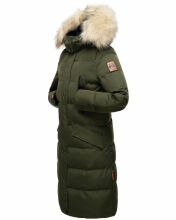 Marikoo Schneesternchen Damen lange Winter Steppjacke mit Kapuze Olive M - Gr. 38