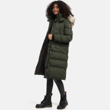 Marikoo Schneesternchen Damen lange Winter Steppjacke mit Kapuze Olive XL - Gr. 42