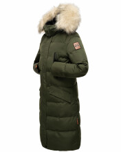 Marikoo Schneesternchen Damen lange Winter Steppjacke mit Kapuze Olive XL - Gr. 42