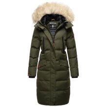 Marikoo Schneesternchen Damen lange Winter Steppjacke mit Kapuze Olive XL - Gr. 42