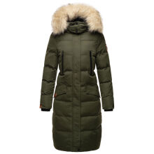 Marikoo Schneesternchen Damen lange Winter Steppjacke mit Kapuze Olive XL - Gr. 42