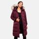 Marikoo Schneesternchen Damen lange Winter Steppjacke mit Kapuze Weinrot XS - Gr. 34