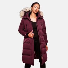 Marikoo Schneesternchen Damen lange Winter Steppjacke mit Kapuze Weinrot S - Gr. 36