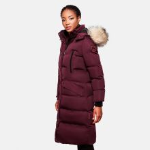 Marikoo Schneesternchen Damen lange Winter Steppjacke mit Kapuze Weinrot S - Gr. 36