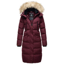 Marikoo Schneesternchen Damen lange Winter Steppjacke mit Kapuze Weinrot S - Gr. 36