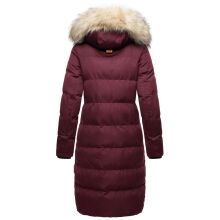 Marikoo Schneesternchen Damen lange Winter Steppjacke mit Kapuze Weinrot S - Gr. 36