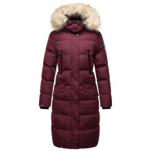 Marikoo Schneesternchen Damen lange Winter Steppjacke mit Kapuze Weinrot M - Gr. 38