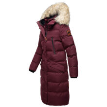 Marikoo Schneesternchen Damen lange Winter Steppjacke mit Kapuze Weinrot M - Gr. 38
