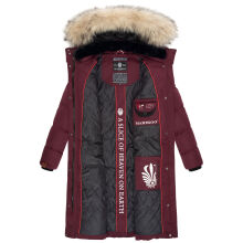 Marikoo Schneesternchen Damen lange Winter Steppjacke mit Kapuze Weinrot XXL - Gr. 44