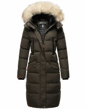 Marikoo Schneesternchen Damen lange Winter Steppjacke mit Kapuze Anthrazit XS - Gr. 34